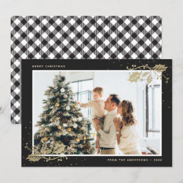 Elegante Black Gold Kariert Foto Weihnachtskarte Feiertagskarte