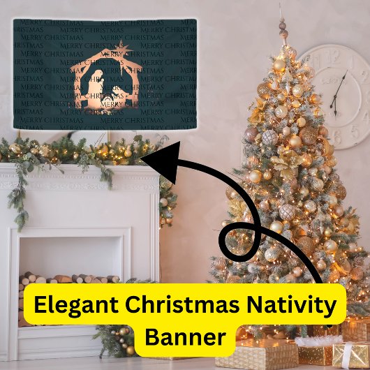 Elegante Black Gold Krippe Frohe Weihnachten Banner