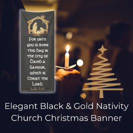 Elegante Black & Gold Krippe Weihnachten Banner