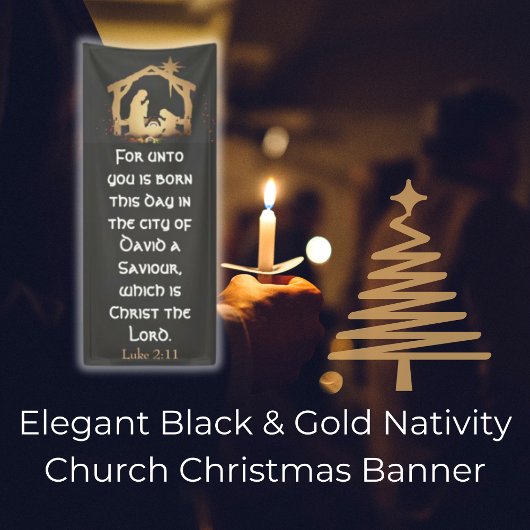 Elegante Black & Gold Krippe Weihnachten Banner