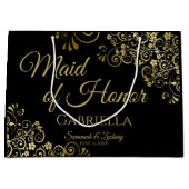 Elegante Black & Gold Lace Trauzeugin Hochzeit Große Geschenktüte (Vorderseite)