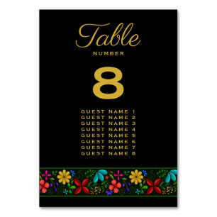Elegante Black Gold Latin American Floral Wedding Tischnummer