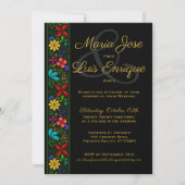 Elegante Black Gold Latin Folk Floral Wedding Einladung (Vorderseite)