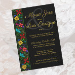 Elegante Black Gold Latin Folk Floral Wedding Einladung<br><div class="desc">Romantisches und elegantes Design mit einem zarten, blumigen Detail auf dem links, auf schwarzem Hintergrund. Alle Texte in der Goldtypografie sind für Sie individuell anpassbar, um Ihre Hochzeitseinladungsdetails so anzupassen, dass sie auf Ihren speziellen Tag zugeschnitten sind und somit einzigartig sind. Das helle und lebendige Blumendesign von Suki's wurde von...</div>