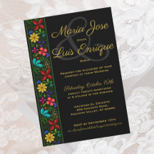 Elegante Black Gold Latin Folk Floral Wedding