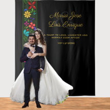 Elegante Black Gold Latin Folk Floral Wedding
