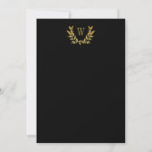 Elegante Black Gold Leaf Chic Monogram Wedding Einladung (Rückseite)