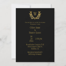 Elegante Black Gold Leaf Chic Monogram Wedding