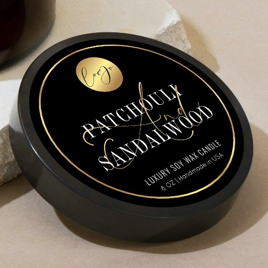 Elegante Black & Gold Logo-Produktverpackung Kerze Runder Aufkleber