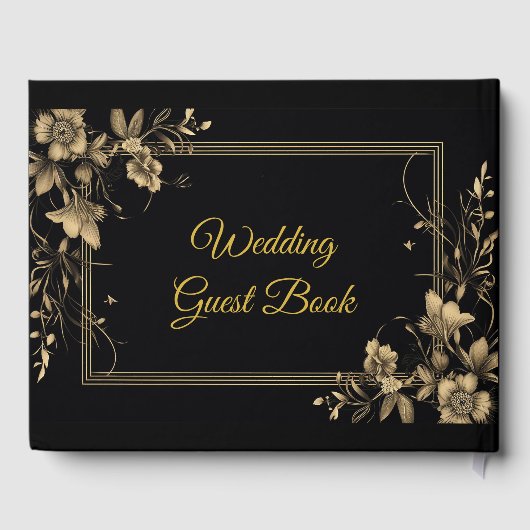 Elegante Black Gold Luxury Script Moderne Hochzeit Gästebuch (Rückseite)