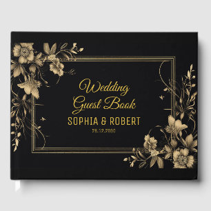 Elegante Black Gold Luxury Script Moderne Hochzeit Gästebuch