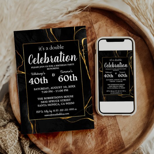 Elegante Black & Gold Marble Geburtstagsparty Einladung