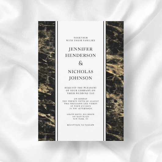 Elegante Black Gold Marmor Hochzeit Einladung