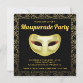 Elegante Black Gold Masquerade Party Einladung (Vorderseite)