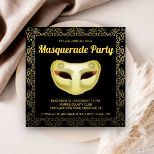 Elegante Black Gold Masquerade Party Einladung