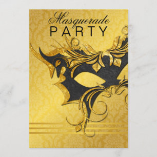 Elegante Black & Gold Masquerade Party Einladung