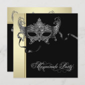 Elegante Black Gold Masquerade Party Einladungen (Vorne/Hinten)