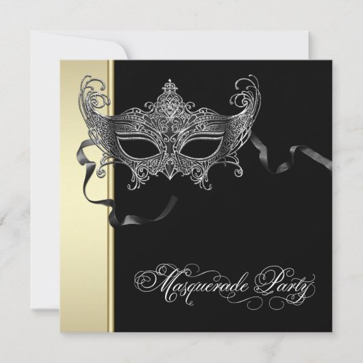 Elegante Black Gold Masquerade Party Einladungen (Vorderseite)