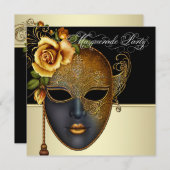 Elegante Black Gold Masquerade Party Einladungen (Vorne/Hinten)