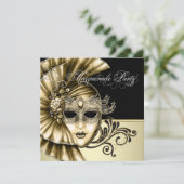 Elegante Black Gold Masquerade Party Einladungen (Stehend Vorderseite)