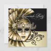 Elegante Black Gold Masquerade Party Einladungen (Vorderseite)