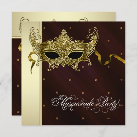 Elegante Black Gold Masquerade Party Einladungen (Vorne/Hinten)