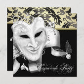 Elegante Black Gold Masquerade Party Einladungen (Vorne/Hinten)