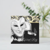 Elegante Black Gold Masquerade Party Einladungen (Stehend Vorderseite)