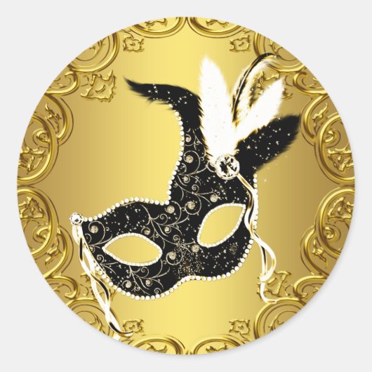 Elegante Black Gold Masquerade Party Stickers (Vorderseite)