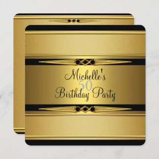 Elegante Black Gold Metal Look 50. Geburtstagspart Einladung