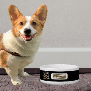 Elegante Black & Gold Mit Monogramm Name Dog Bowl Napf
