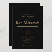 Elegante Black Gold Moderne Bar Mitzvah Einladung (Vorne/Hinten)
