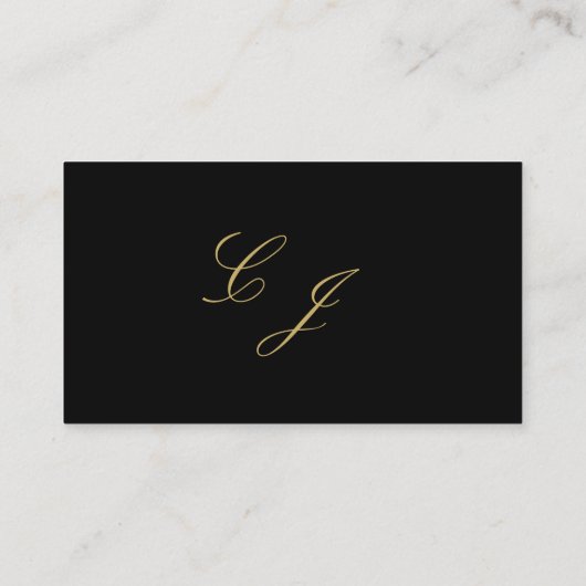 Elegante Black Gold Moderne Script Monogram Weddin Platzkarte (Rückseite)