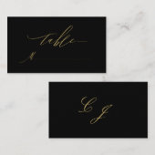 Elegante Black Gold Moderne Script Monogram Weddin Platzkarte (Vorne/Hinten)