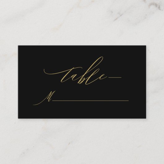 Elegante Black Gold Moderne Script Monogram Weddin Platzkarte (Vorderseite)