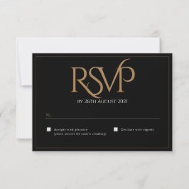 Elegante Black Gold Moderne Script Monogram Weddin RSVP Karte