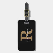 Elegante Black Gold Monogram Bold Typografy Name Gepäckanhänger (Vorderseite vertikal)