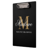 Elegante Black Gold Monogram Calligraphie Klemmbrett (Links)