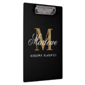 Elegante Black Gold Monogram Calligraphie Klemmbrett (Rechts)