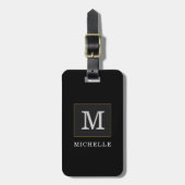 Elegante Black Gold Monogram Chic Personalisiert Gepäckanhänger (Vorderseite vertikal)