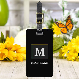 Elegante Black Gold Monogram Chic Personalisiert Gepäckanhänger