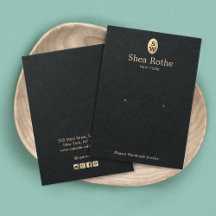 Elegante Black Gold Monogram Earring Display Card