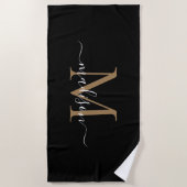 Elegante Black Gold Monogram Feminine Girly Script Strandtuch (Vorderseite)