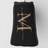 Elegante Black Gold Monogram Feminine Script Name Golf Headcover (Rotieren 90)