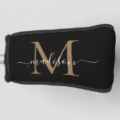 Elegante Black Gold Monogram Feminine Script Name Golf Headcover (Vorderseite)
