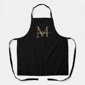 Elegante Black Gold Monogram Girly Feminine Script Schürze (Vorderseite)
