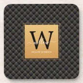 Elegante Black Gold Monogram, Initial Script Moder Getränkeuntersetzer (Vorderseite)