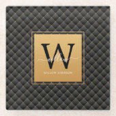 Elegante Black Gold Monogram, Initial Script Moder Glasuntersetzer (Vorderseite)