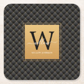 Elegante Black Gold Monogram, Initial Script Moder Rechteckiger Pappuntersetzer (Vorderseite)