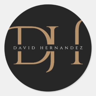 Elegante Black Gold Monogram Initials Moderne Cust Runder Aufkleber